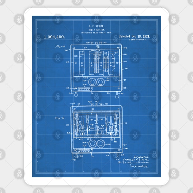 Toaster Patent - Baker Chef Kitchen Diner Decor Art - Blueprint Sticker by patentpress